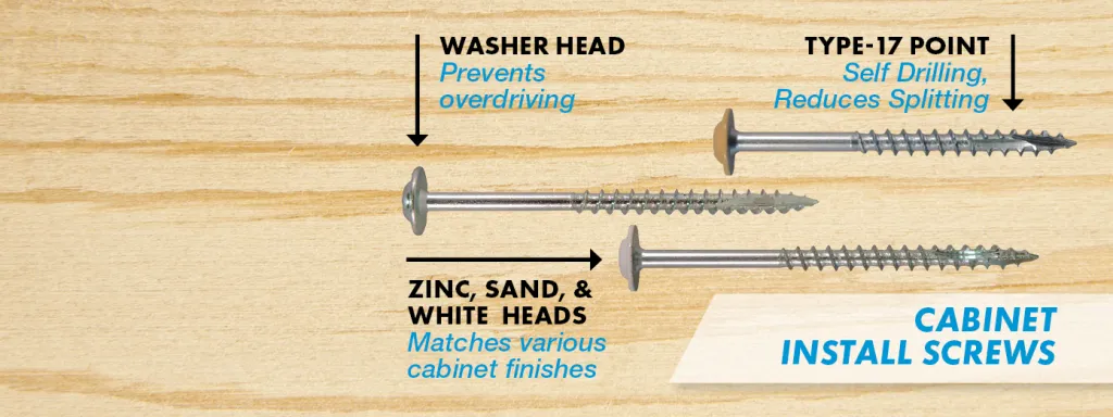 Painted head cabinet install screws displayed with installed cabinetry